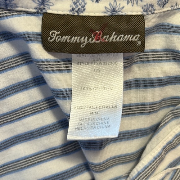 Tommy Bahama Ticking Stripe Boyfriend Shirt Womens Button Front Sz M - Picture 9 of 9